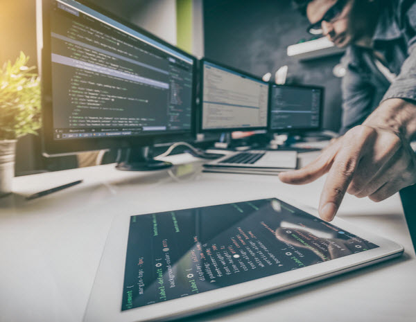 Man developing programming and coding